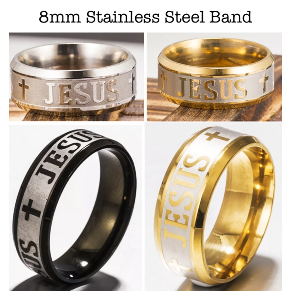 8.0mm Two Tone Stainless Steel Handsome Jesus Band Ring